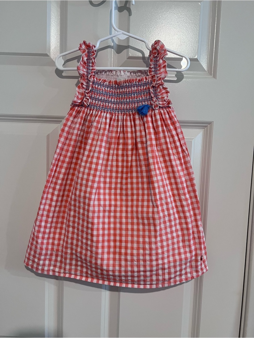 Girls Red Gingham Smocked Sundress with Ruffle Straps